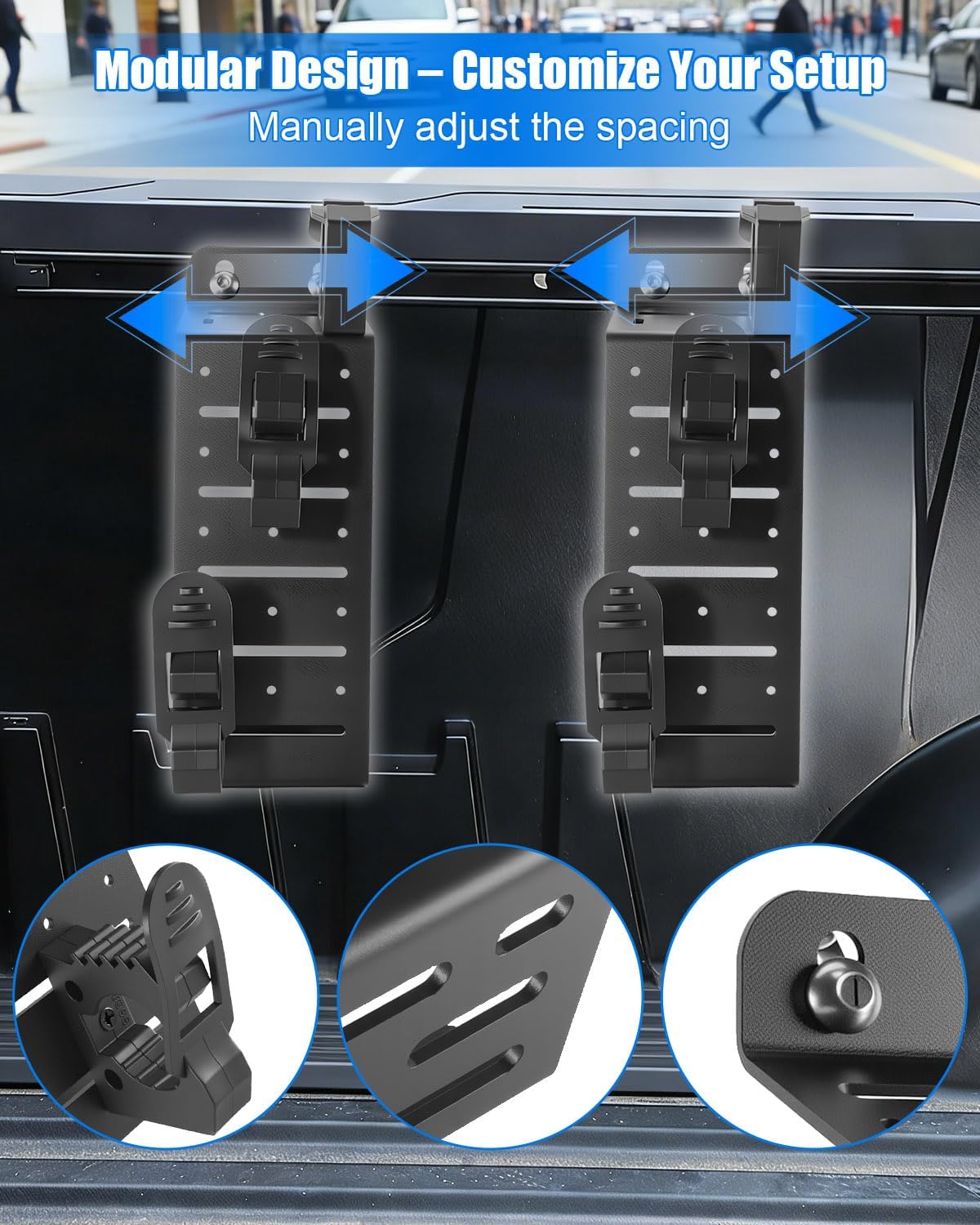 Truck Bed Rail Mount Brackets Compatible with Ford Maverick 2022-2025 F150 2015-2025 Ranger 2019-2025 Truck Bed Rail Track System, Modular Carbon Steel Accessory Mount for Shovels, Axes(3-Set Clamps)