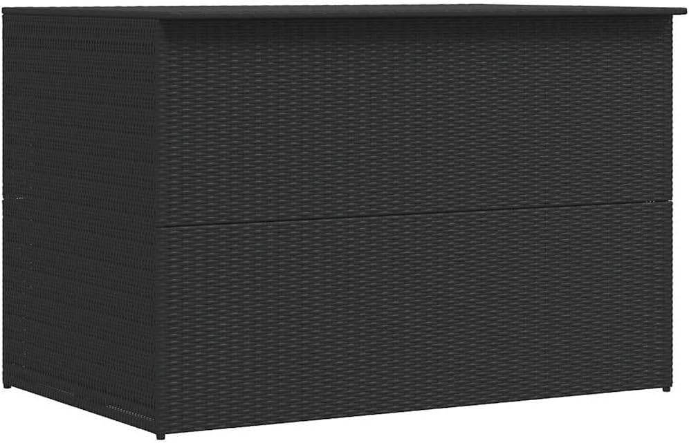vidaXL Outdoor Patio Storage Box, Weather- Black Poly Rattan Chest, with Inbuilt Moisture-Protective Liner, Measures 59