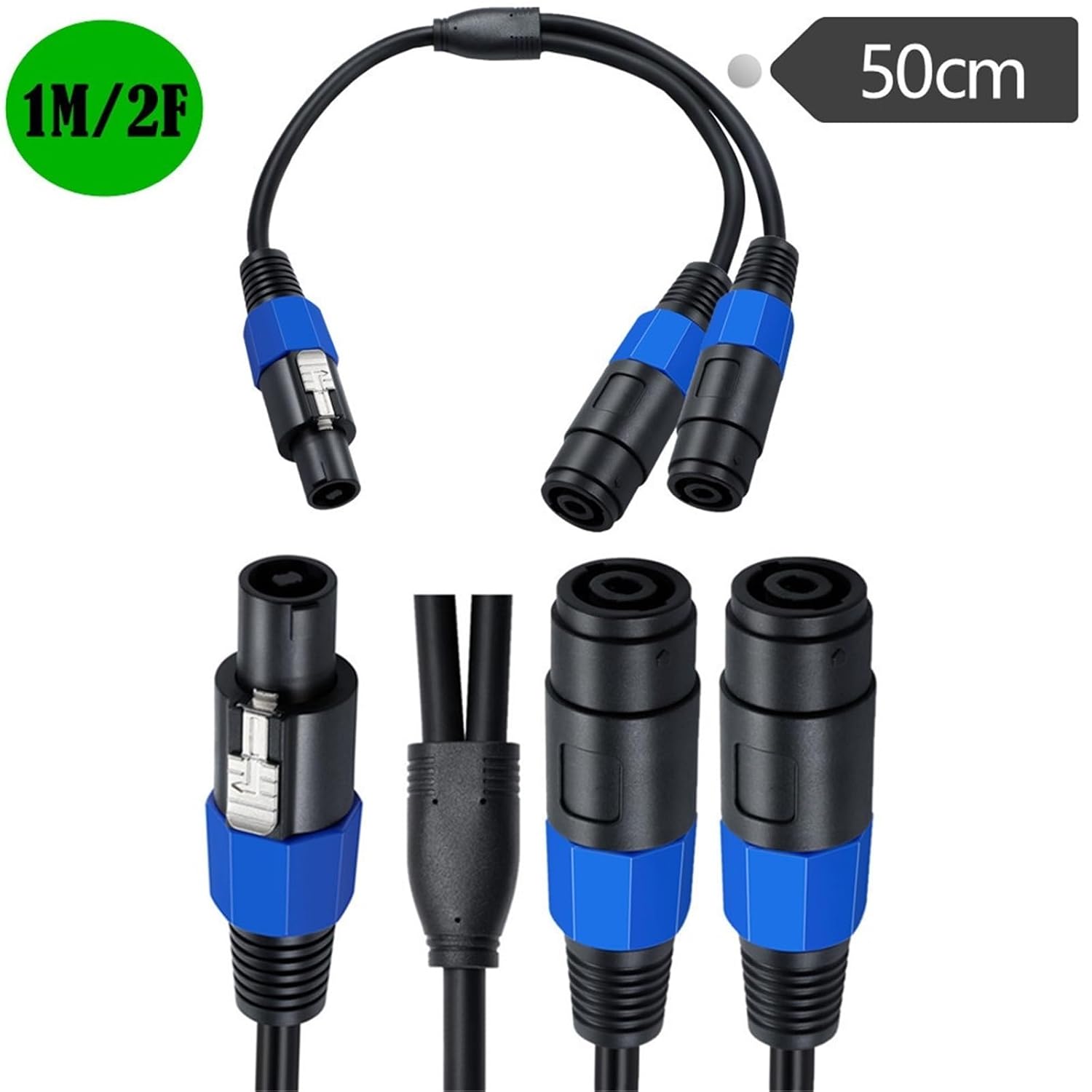 Speakon Splitter Cable 1M2F & 1F2M - 0.5m 4-Core Y-Cable for PA Systems & Studio Use(1Male to 2Female0.5m)