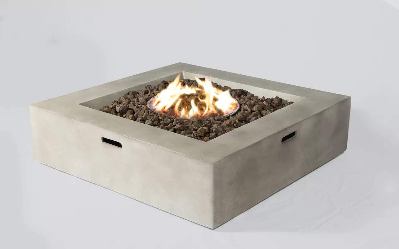 Kaimei Modern Concrete Rectangle Outdoor Fire Pit Table for Patio and Backyard - Propane & Natural Gas