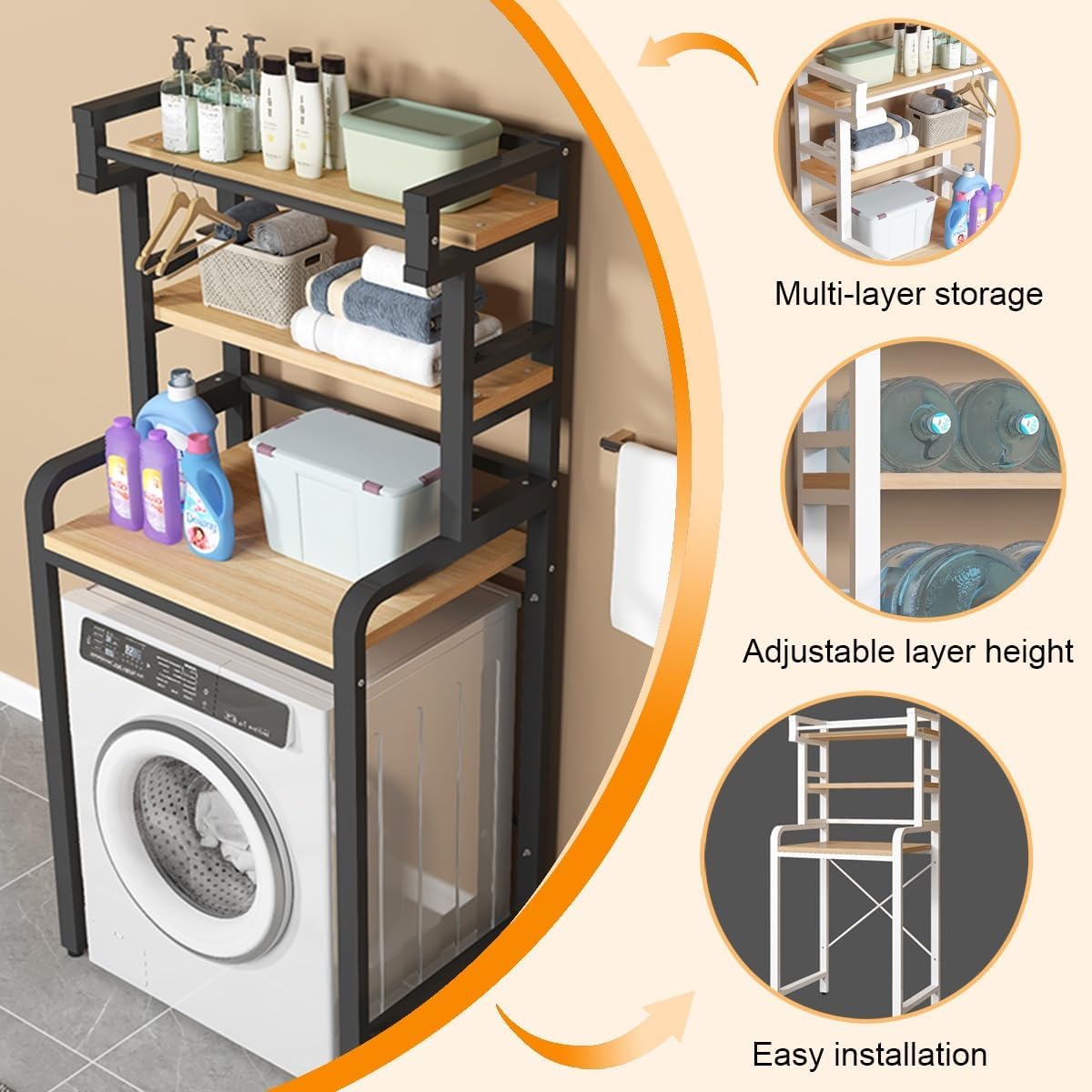 Over Washer and Dryer Shelves,Washing Machine Storage Rack,Drum Washing Machine Cabinet,Storage Rack Over Washing Machine Storage Unit,for Bathrooms Laundry Rooms Balconies(Brown,4