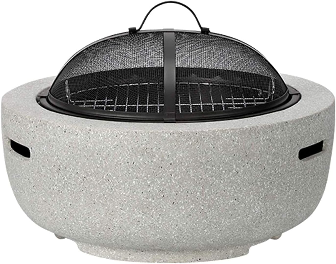 Small Fire Pit, Fire Pit with BBQ Grill Shelf, Garden Patio Heater Charcoal Log Wood Burner Fire Bowl with an Edging of Artificial Stone Outdoor Fire Pit Bowl