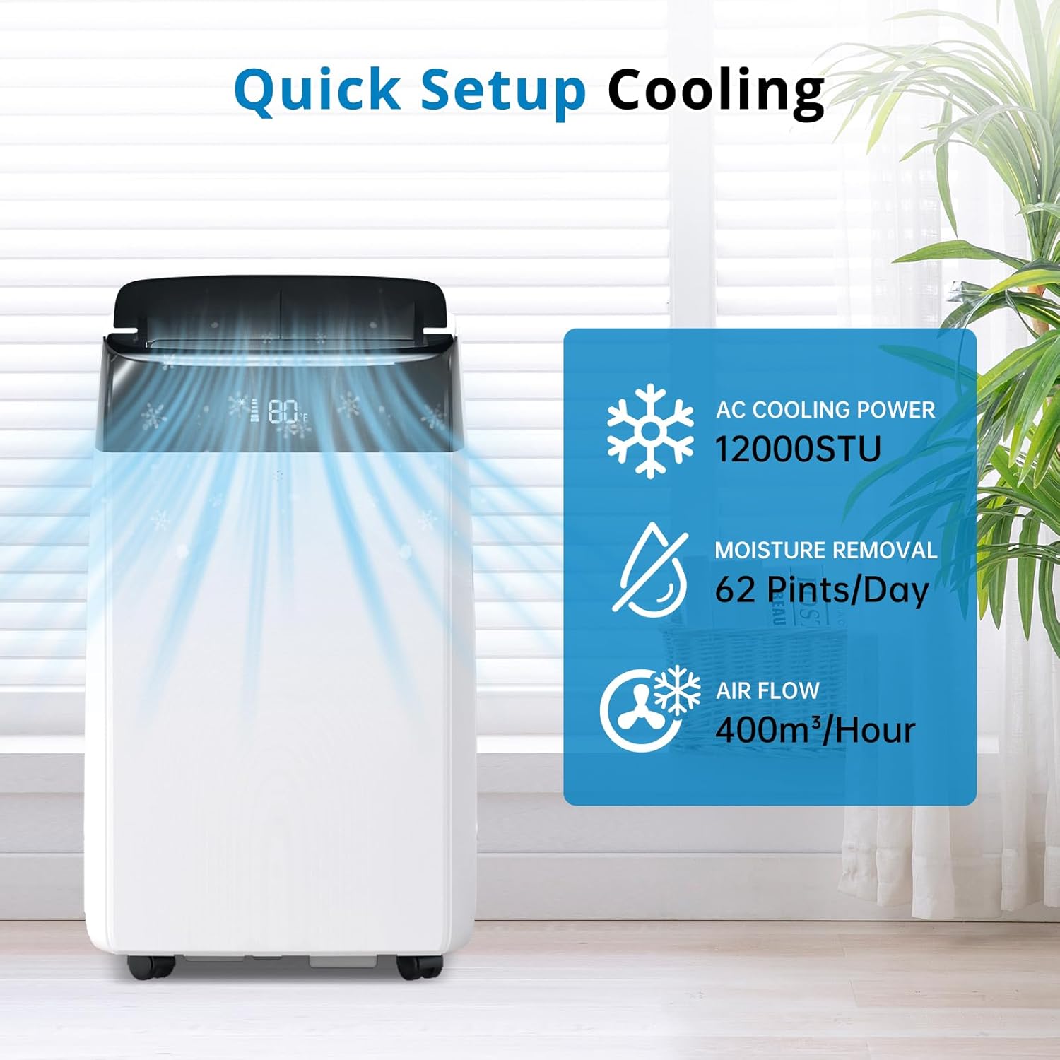12,000 BTU Portable Air Conditioner Cools Up to 550 Sq.Ft, 3-IN-1 Quiet Portable AC Unit with Remote Control & Installation Kits for Large Room, Smart/Sleep Mode, Auto Swing, 24H Timer