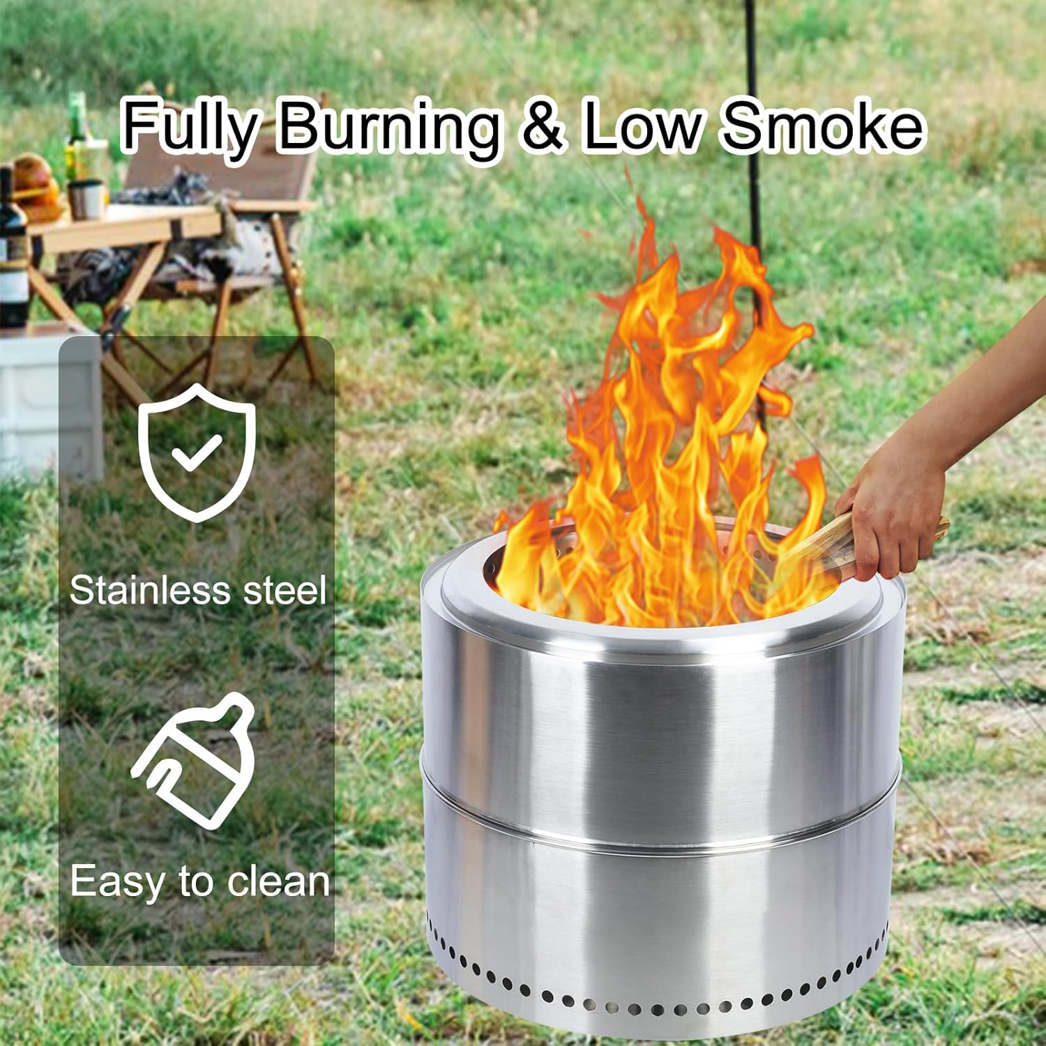 Smokeless Fire Pit, Stainless Steel Portable Outdoor Fireplace with Ash Tray, Wood Burning BBQ Firepit, Bonfire Fire Pit for Camping