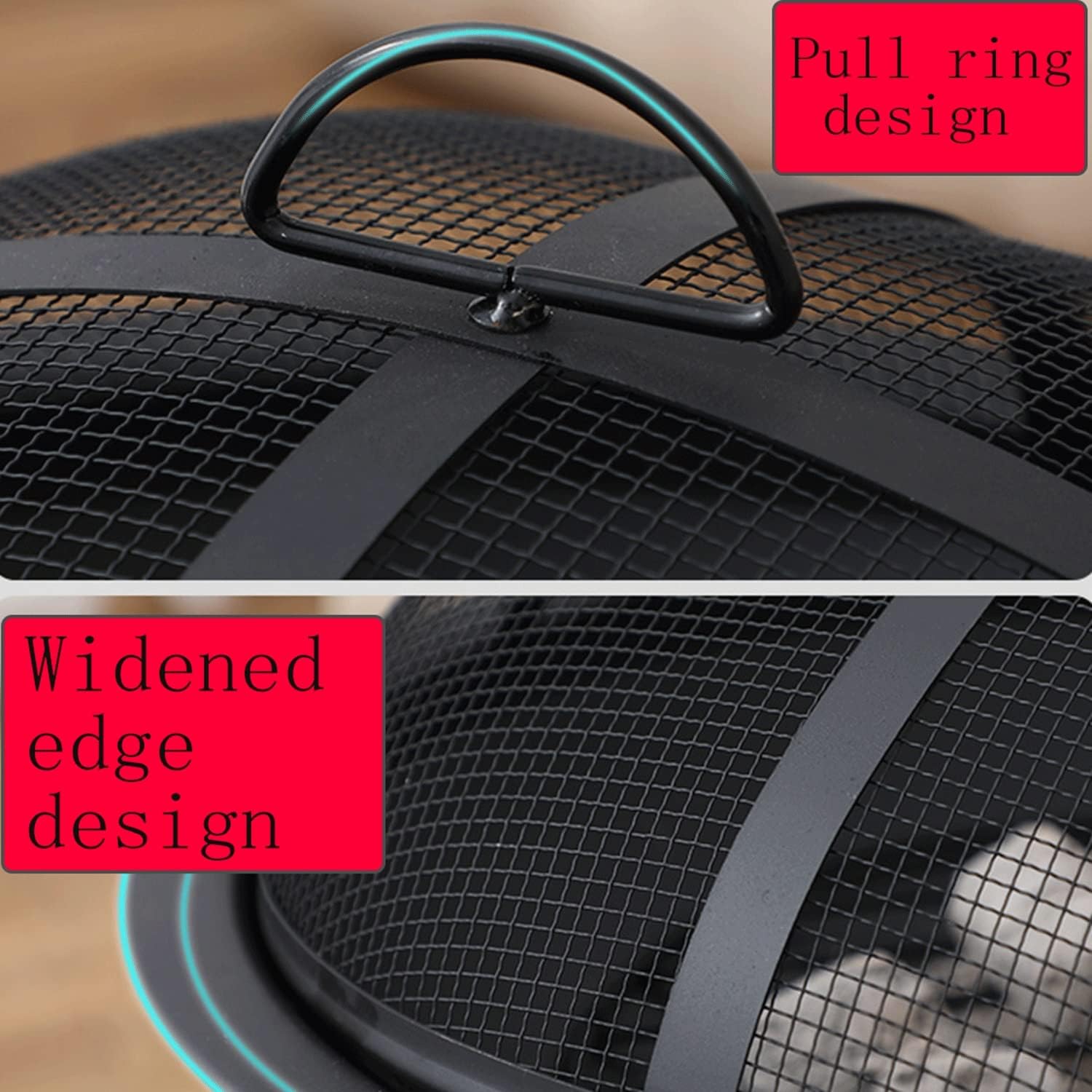 Indoor Fire Pit with Grill, Camping Stove, Large 56cm Garden Firepit, Outdoor Portable Brazier for Patio Heater Camping Bowl with Lid & Poker, Wood & Coal Burning