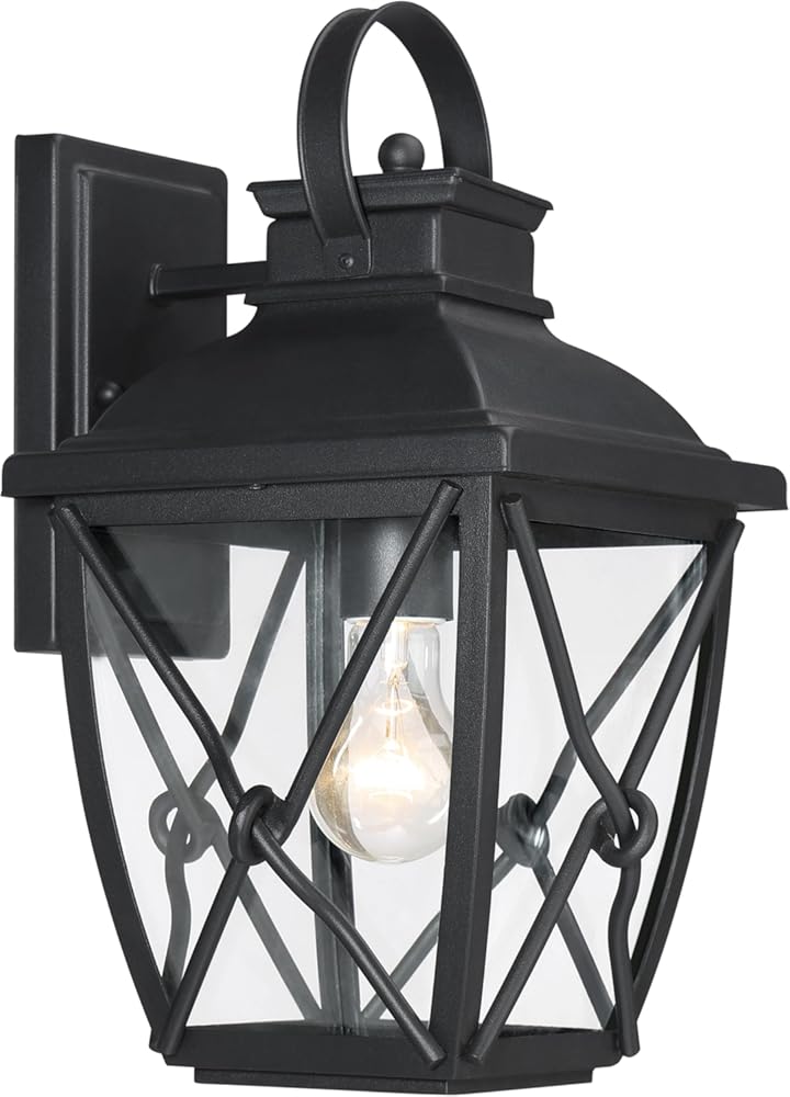 Designers Fountain Belmont Outdoor Light Fixture, 15.25 Inch Exterior Wall Lantern Sconce for Front Door, Patio and Porch, Black, 34831-BK
