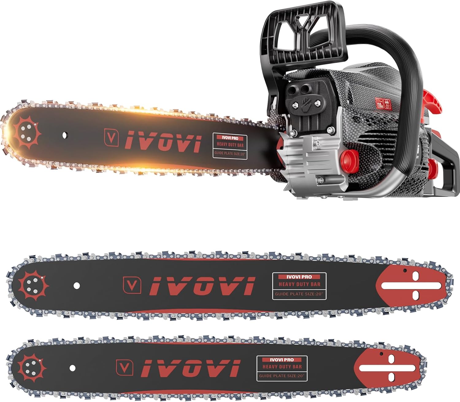 63CC Gas Chainsaw 20 Inch & 18 Inch Bar - 3.7HP 2-Cycle Gas Chain Saw with Easy Start, Anti-Vibration for Forest Logging, Wood, Orchards and Ranches Cutting Use