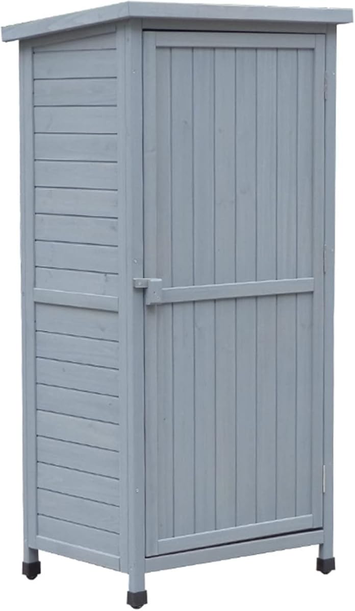 Safety Certification Outdoor Storage Sheds, Solid Wood Garden Shed, Large Space Garden Tiny Houses, Internal Four-Story & Adjustable Feet, Waterproof Tool Stora(Grey)