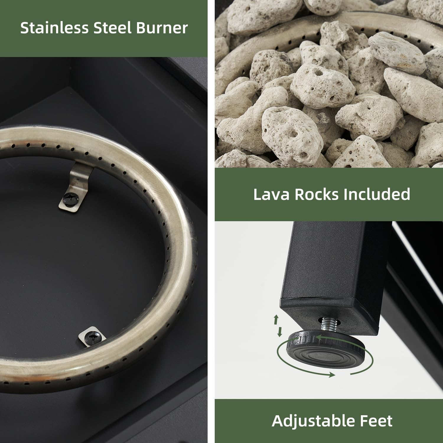 Aoxun 28 Inch Propane Fire Pit – 50,000 BTU Square Outdoor Gas Fire Pit Table for Outside, 2 in 1 Fire Table with Lava Rocks & Lid for Backyard, Patio, Deck, Garden