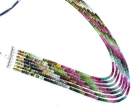 multi tourmaline smooth rondelle beads 7 strand 3-4 mm 24''necklace