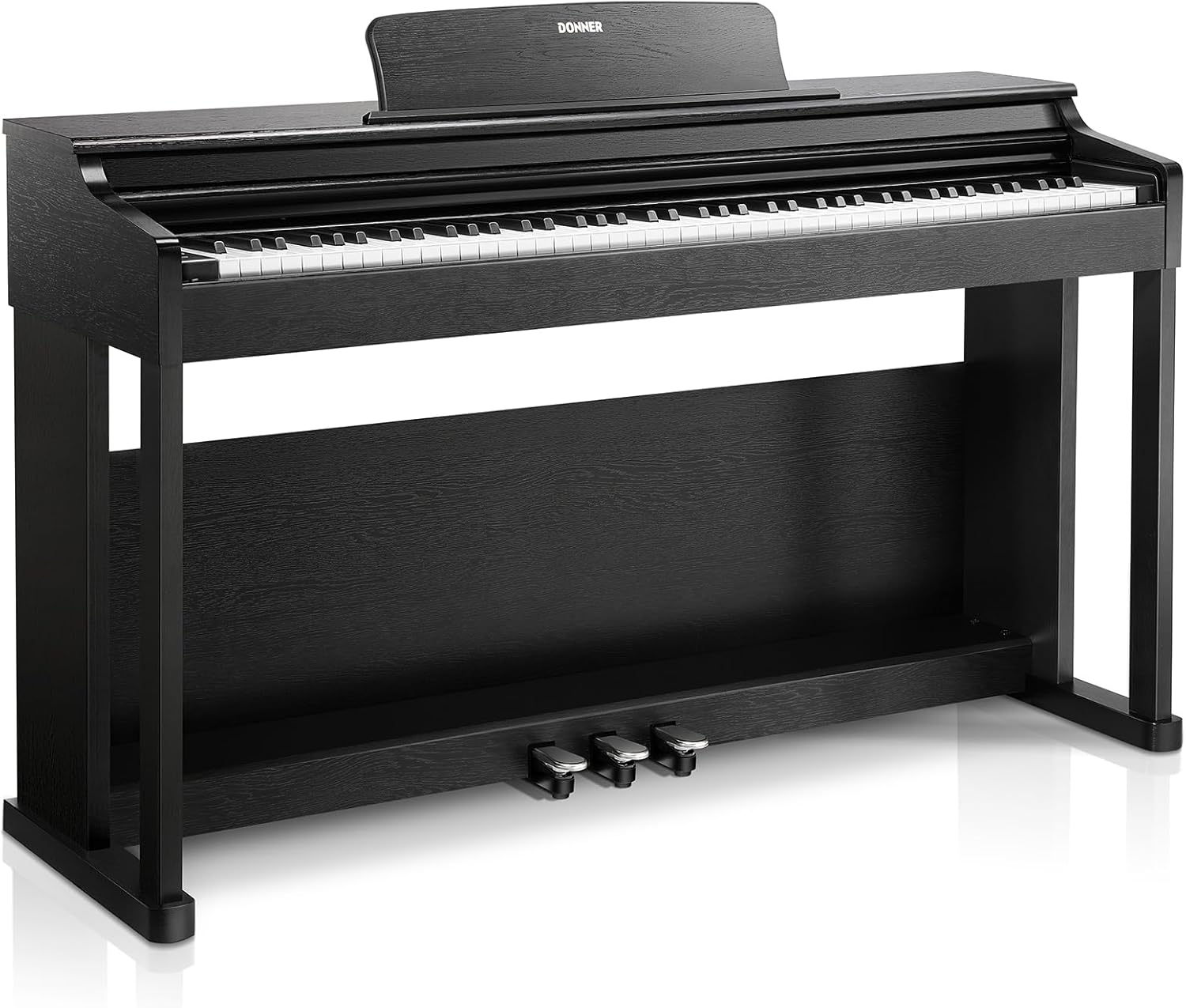 Donner DDP-100 88-Key Weighted Action Digital Piano for Beginner Bundle with Piano Keyboard Stand, Power Adapter, Triple Pedals, MP3 Function, USB-MIDI, 2 Headphone Jacks Black