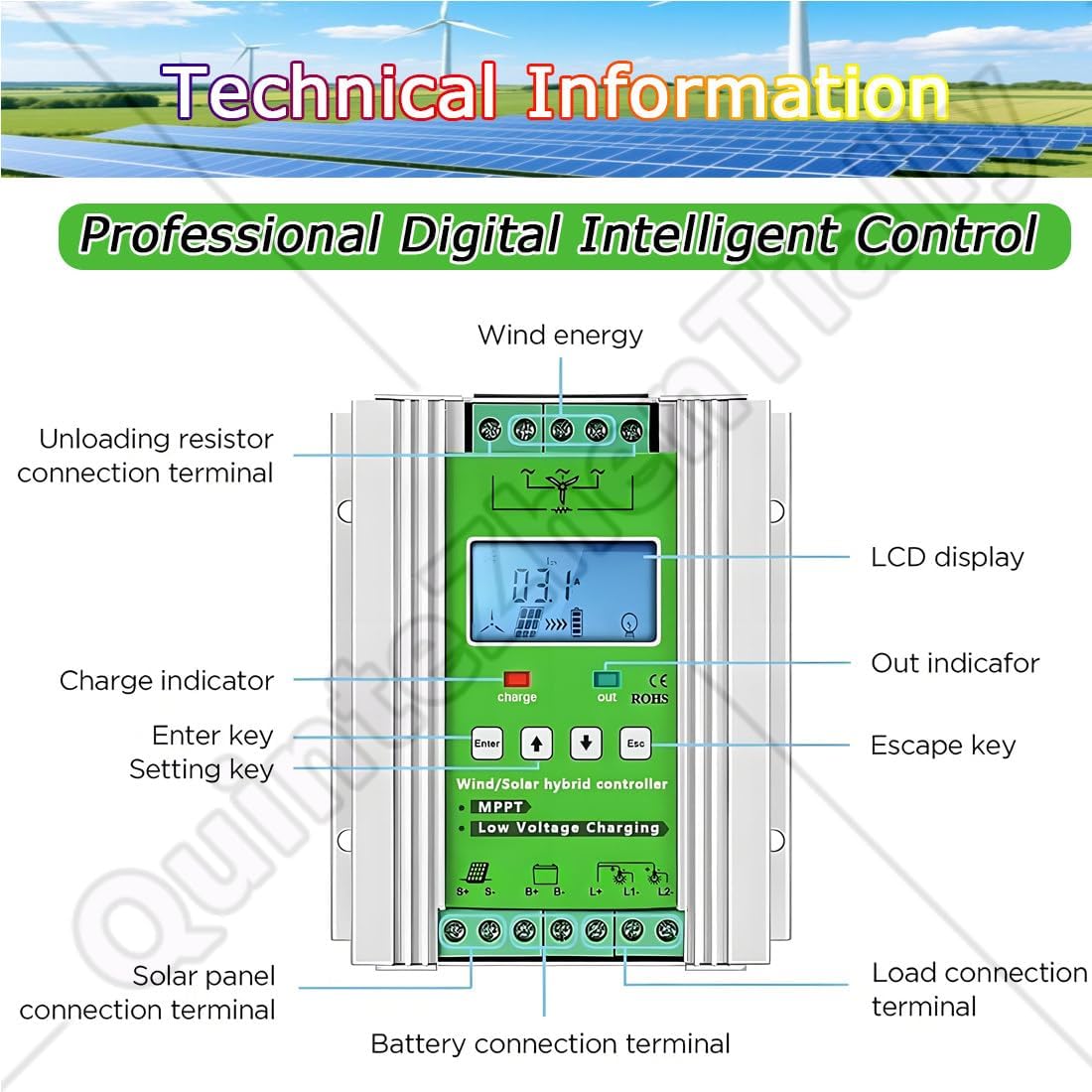 Wind Turbine Solar Hybrid Charge System,Auto Mppt Charge Boost Charging Regulator,Wind Solar Hybrid Charges Controller,for Homes,Residences,Boats & Streetlights 5000W