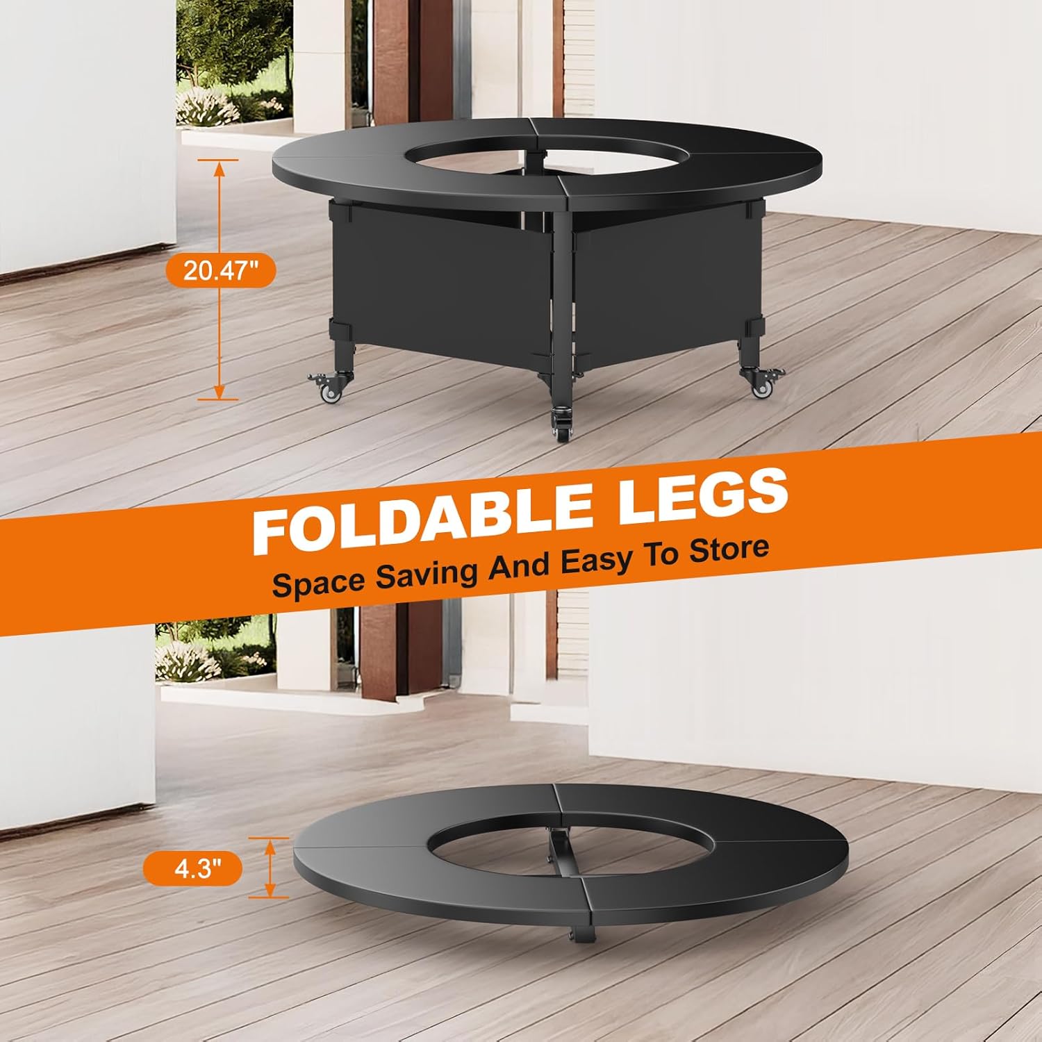 Fire Pit Surround Tabletop for Solo Stove Bonfire,Foldable Surround Table with Wheels for Safety & Easy Clean,42