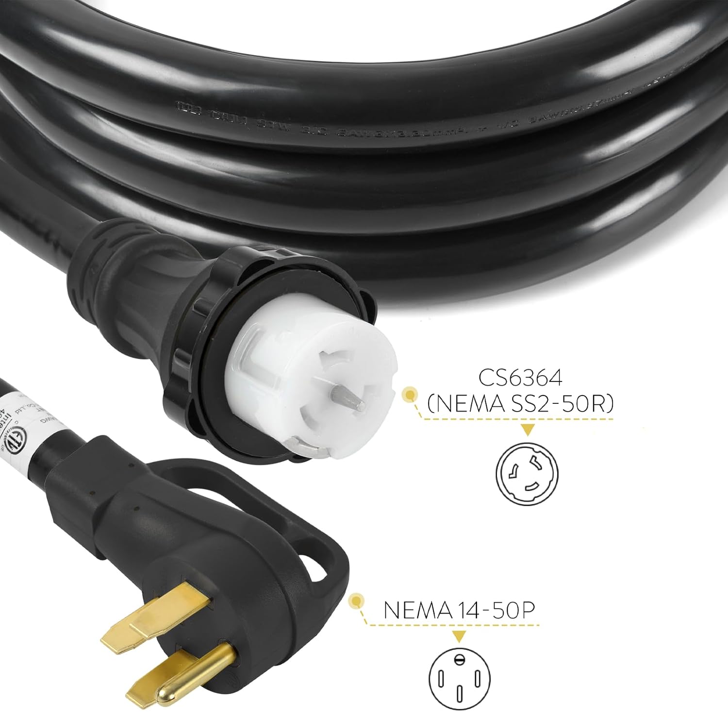 50 Amp Generator Extension Cord, 20FT STW 6/3 + 8/1 Power Cord N14-50P & SS2-50R & CS6364 Twist Lock Connectors