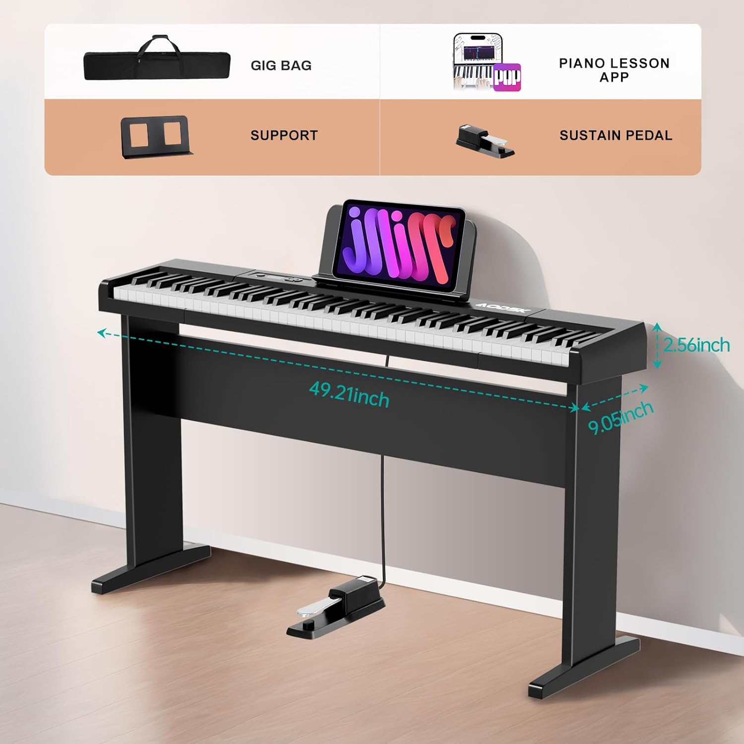Aodsk 88 Key keyboard piano, Portable Digital Piano for Beginners,128 Tone,128 Rhythm, 20 Demo Song, with Sustain Pedal, Carrying Case, Complimentary Online Piano Lessons