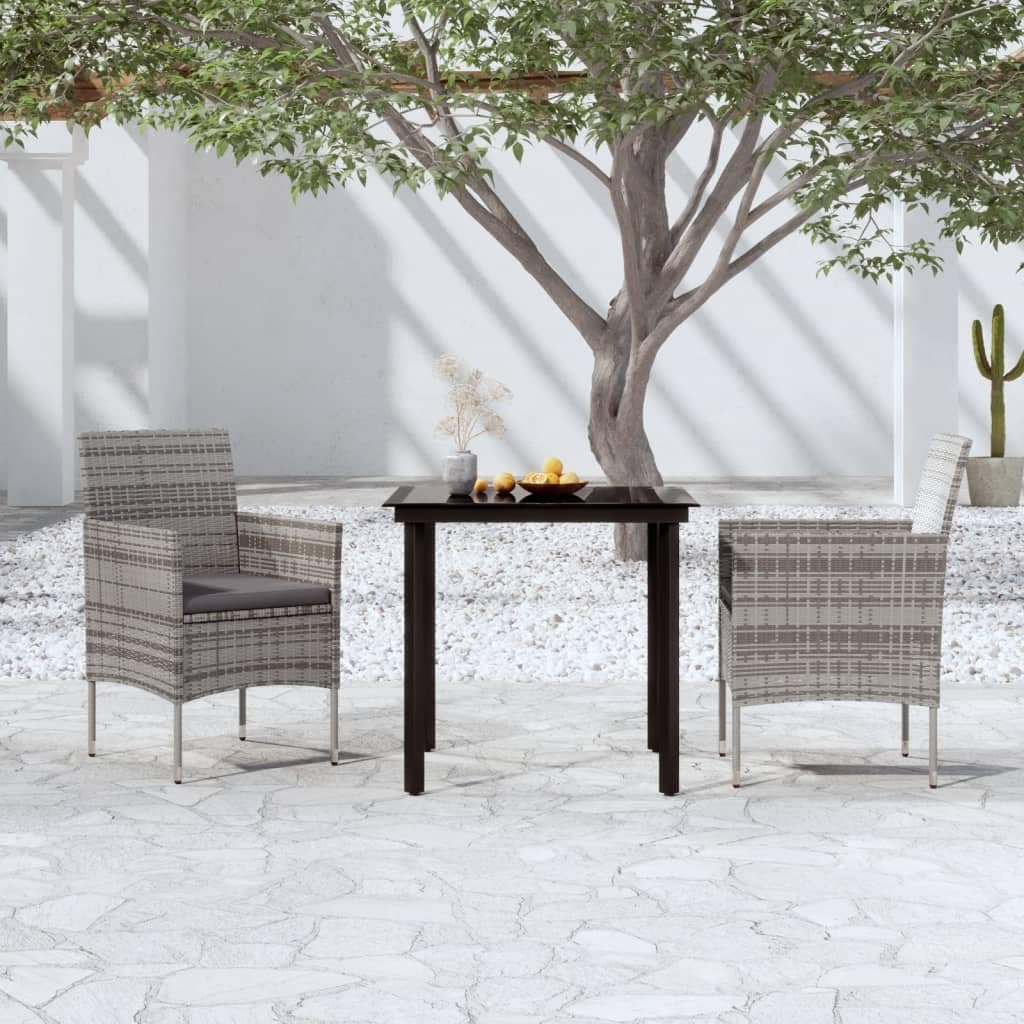 3 Piece Patio Dining Set with Cushions Gray and Black Garden Furniture