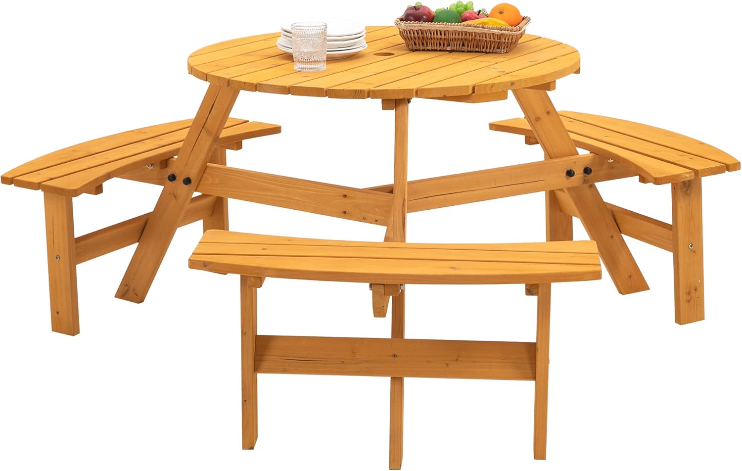 Picnic Table for 6-8 Outdoor Table and Chairs Circular Outdoor Wooden Picnic Table with Curved Benches - 35