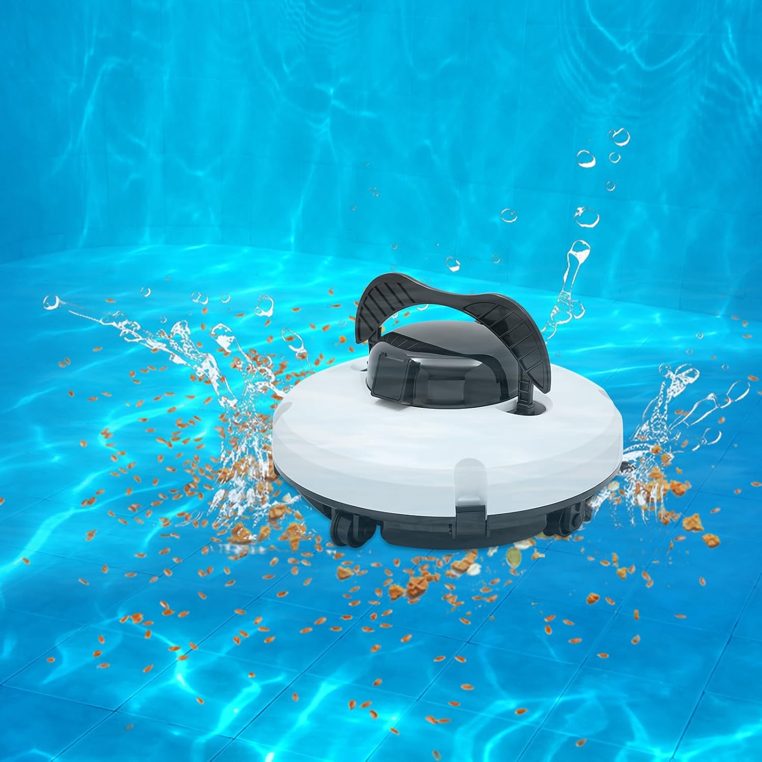 Automatic Cordless Pool Robot Cleaner for Swimming Pool Maintenance White and Black Compact Design 25.2W Power IPX8 Waterproof fit 1076.4ft² Pool (076.4ft² Pool)