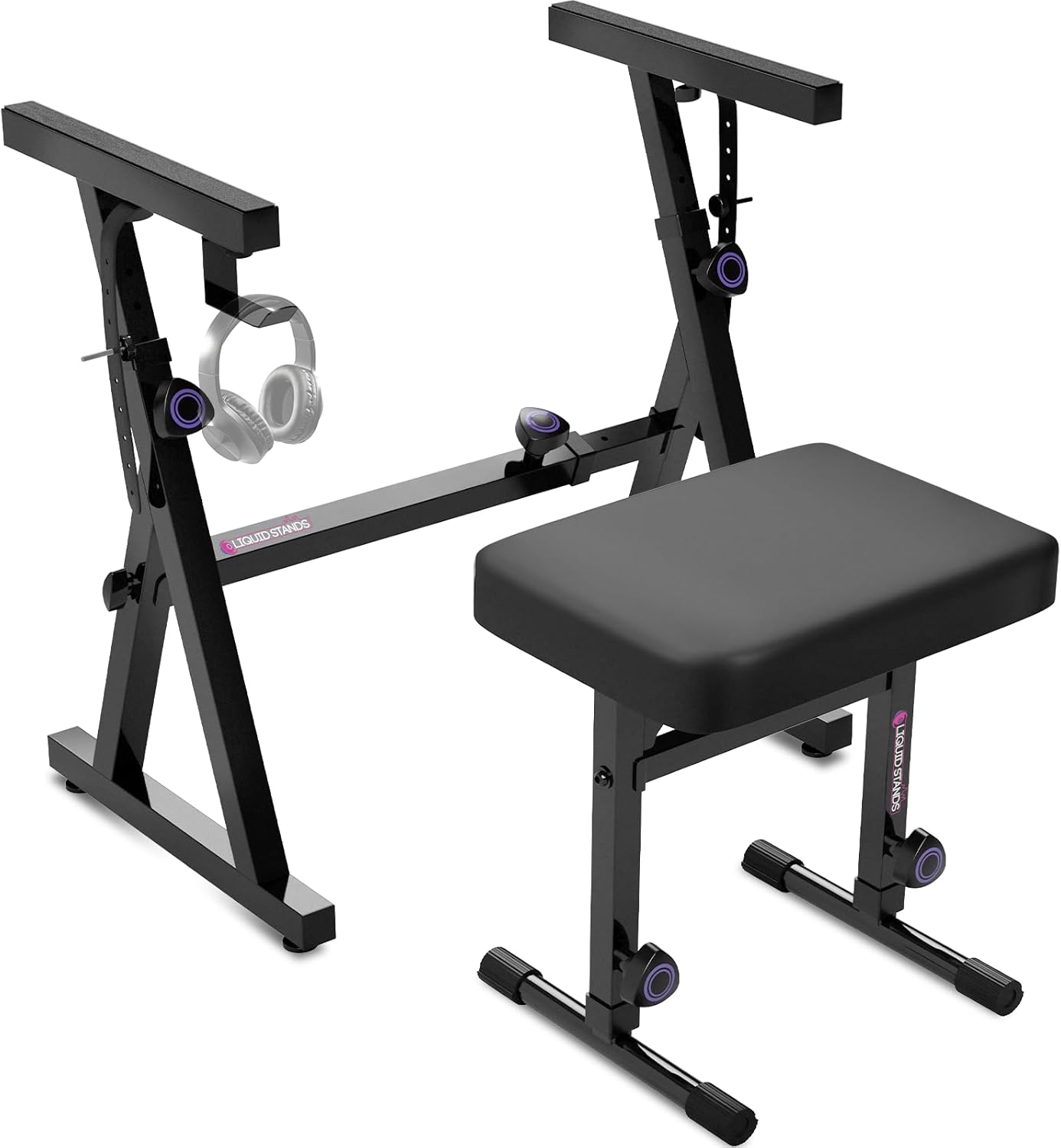 Liquid Stands Portable Heavy Duty Digital Piano Stand & Bench Set - Adjustable Keyboard Music Stand & Seat for 54-88 Key Electric Pianos