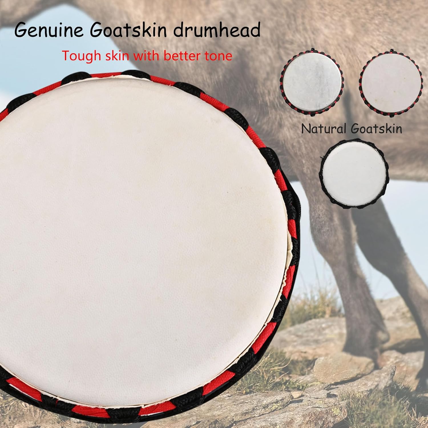 LIEKE Djembe Drum 10'' x 20'' African Drum Carved of Mahogany Goatskin Drumhead Hand Drum for Adults Beginners (Red)