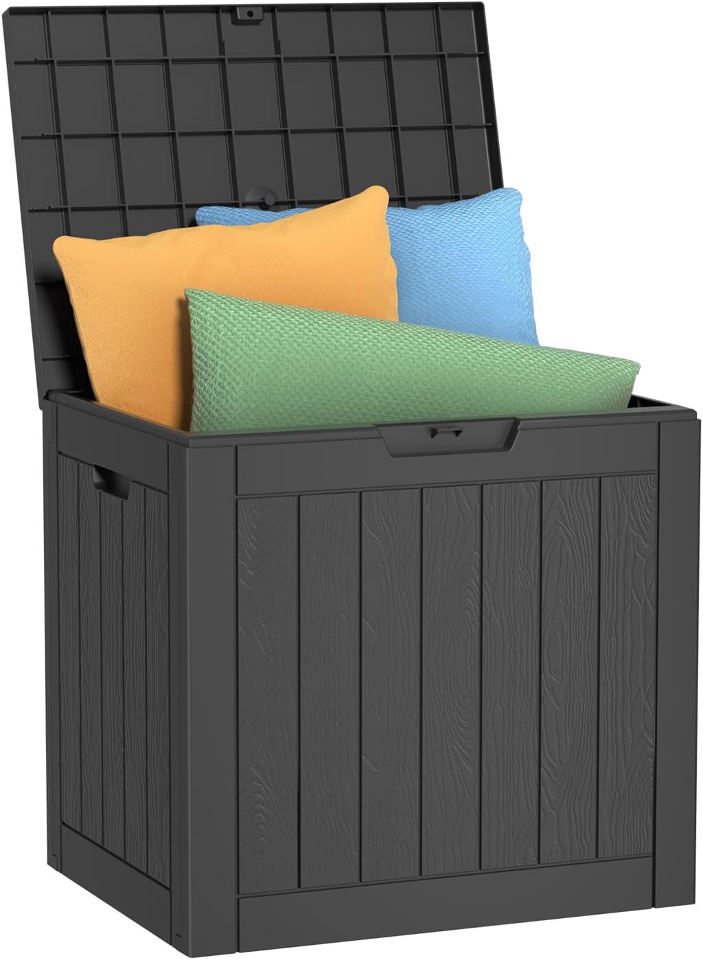 32 Gallon Outdoor Deck Box,Storage Lockable Waterproof Patio Furniture,Garden Tools,Cushions,Pool Accessories Outside Storage Resin Box(Black)