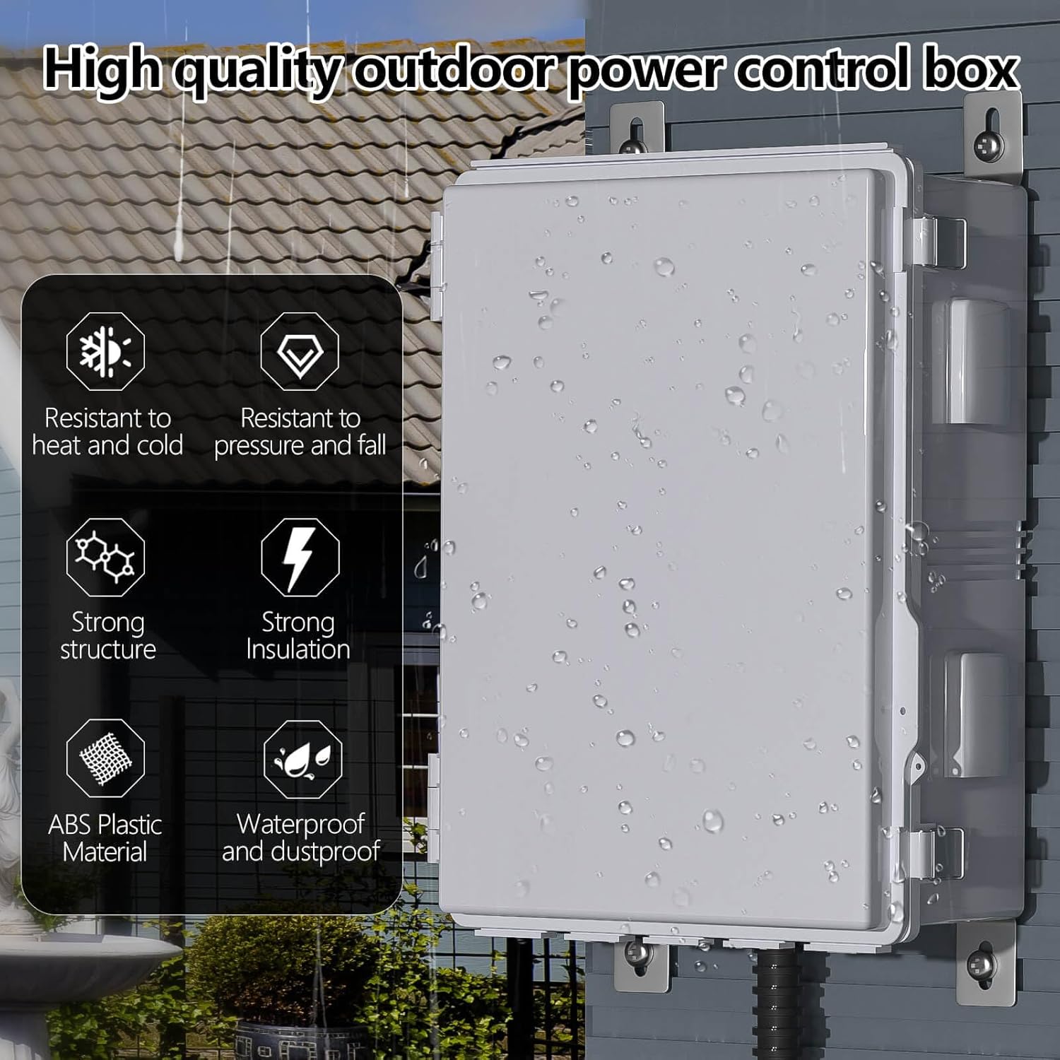 Outdoor Electrical Box with Thermostat and Fan, Ventilated Design, Cable Grommets, Indoor/Outdoor Use with Mounting Panel. (Grey Cover, 19.7