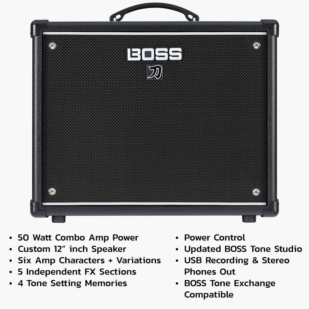 Boss Katana-50 Gen 3 50-Watt 1x12-Inch Guitar Combo Amplifier Bundle with Gearlux Instrument Cable and Picks