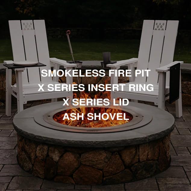 Breeo Smokeless Fire Pit Insert Bundle – X Series Insert Ring, Lid, and Ash Shovel Included – Fits Stone or Brick Surround 34