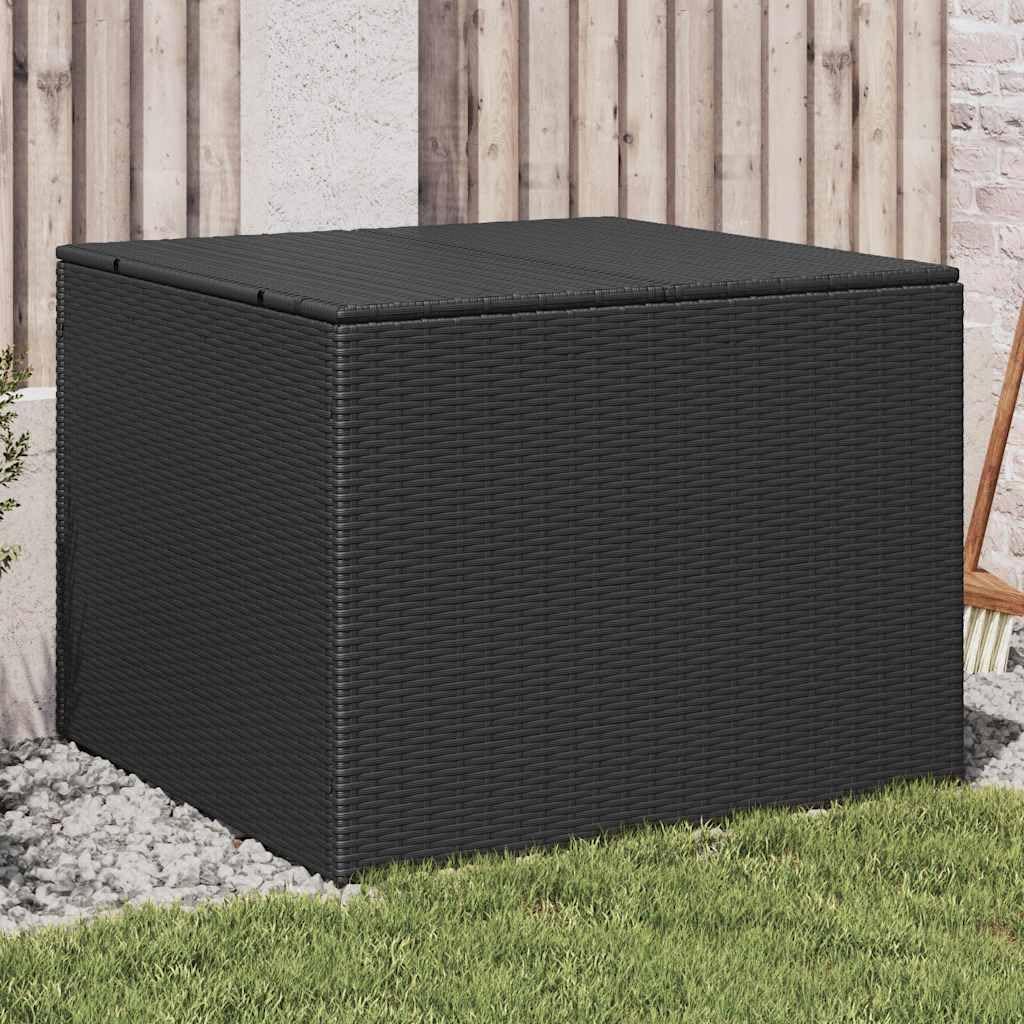 Garden Storage Box Black Poly Rattan, Modern Outdoor Deck Pool Storage for Cushions, Waterproof, Large 291L Capacity, 29.5 x 31.5 x 23.2 in. Rectangle Container, Easy Assembly
