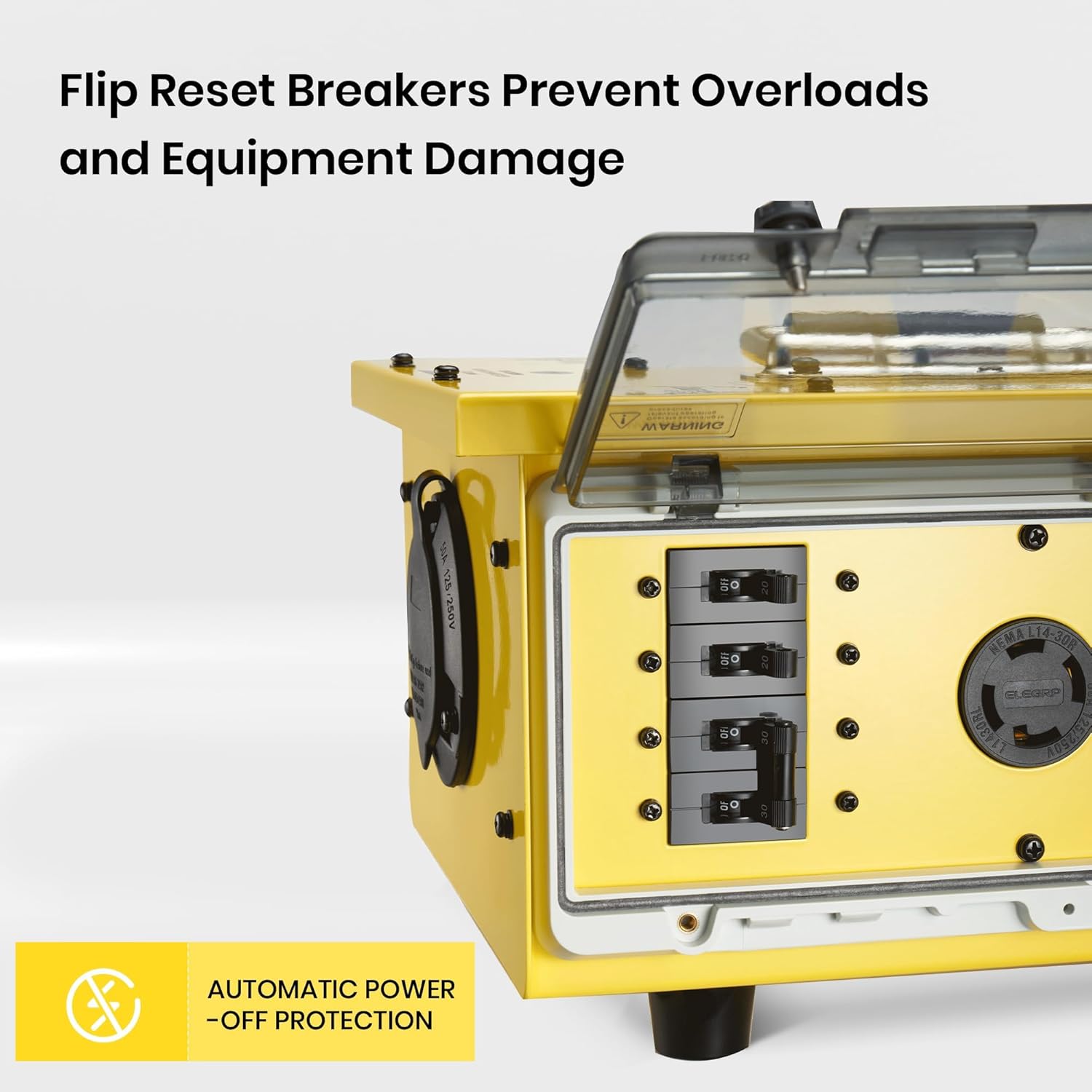 Heavy-Duty 50 Amp Power Distribution Box – 125/250V, SS2-50P Inlet, IP67 Waterproof, (8) 20A GFCI 5-20R Receptacles & (2) 30A Locking Outlets for Jobsite, Generator, RV, Outdoor Use