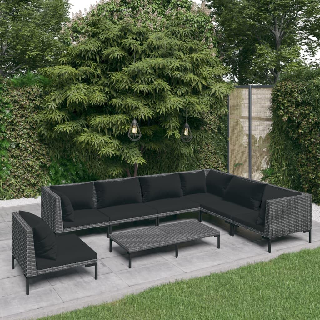 8 Piece Patio Lounge Set with Cushions Poly Rattan Dark Gray,Premium Outdoor Rattan Lounge Set: Durable and Comfortable for Your Patio Patio Furniture, Outdoor Furniture Sets