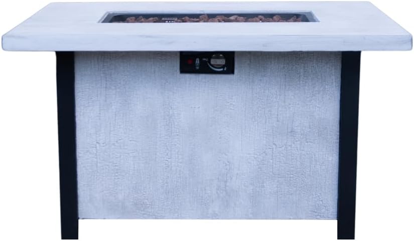 44 Inch Outdoor Propane Fire Pit Table with 50000 BTU Heat Output, Fiberglass and Iron Construction for Patio Garden Use