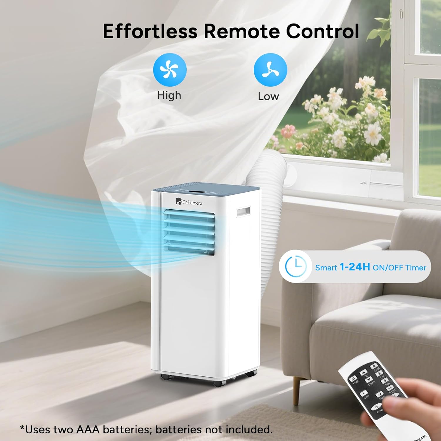 DR.PREPARE 8,000 BTU Portable Air Conditioner, 4-in-1 Portable AC with Remote Control, Fast Cooling, 24H Timers, Window kit, Cools Up to 350 sq. ft for Rooms, Bedroom