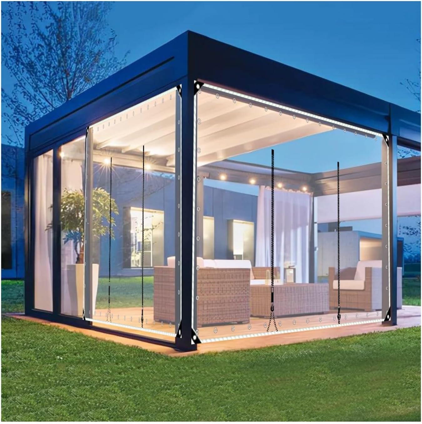 Large Waterproof Tarpaulin with Zipper,zipper tarpaulin，0.5mm PVC Clear rain Curtains,Splicing Canopies for gazebos terraces Windproof,Multi-Functional，customizable ( Size : H3xW10m/H9.8xW32.8ft )