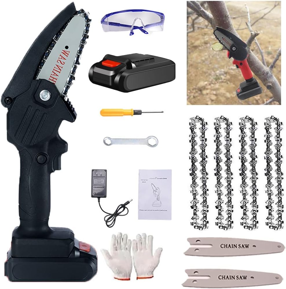 Mini Chainsaw,Electric Chainsaw,4 Inch Mini Chainsaw Cordless,Handheld Mini Chainsaw,Cordless Power Chain Saws with Security Lock,Handheld Small Chainsaw for Wood Cutting Tree Trimming