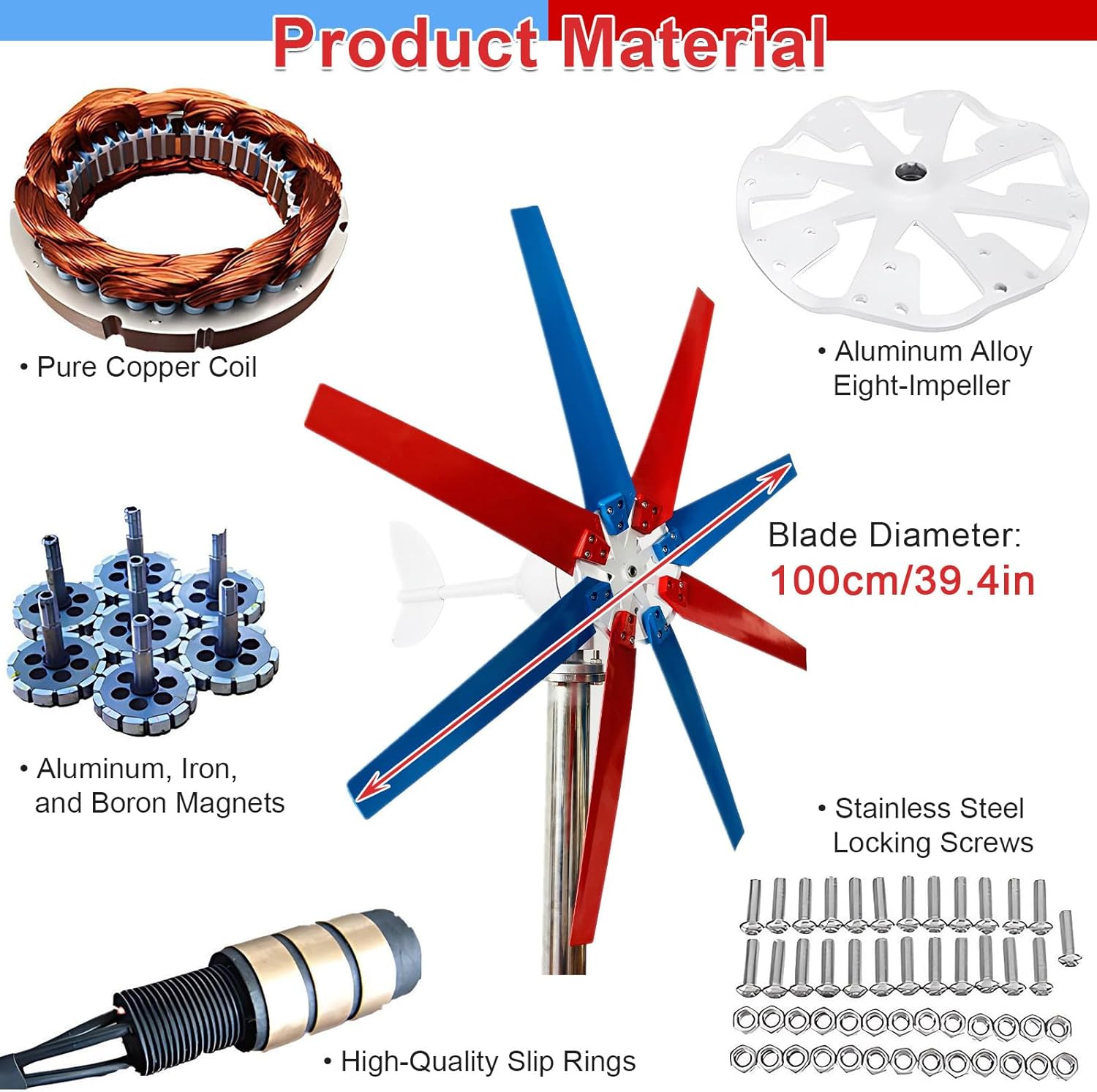 Windmill Generator & Wind Turbine Kit, 200/300/400W 12/24/48V, Auto-Adjust Windward, MPPT Technology, 8 Fiber Blades for Home, Workshop, Street Lighting, Off-Grid 400W