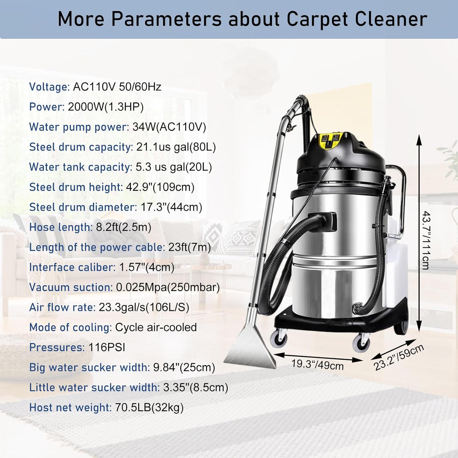 INTSUPERMAI 80L Carpet Cleaner Upright Carpet Cleaner Commercial Carpet Extractor Upholstery Cleaner 3 in 1 Multi-Purpose Floor Deep Cleaner