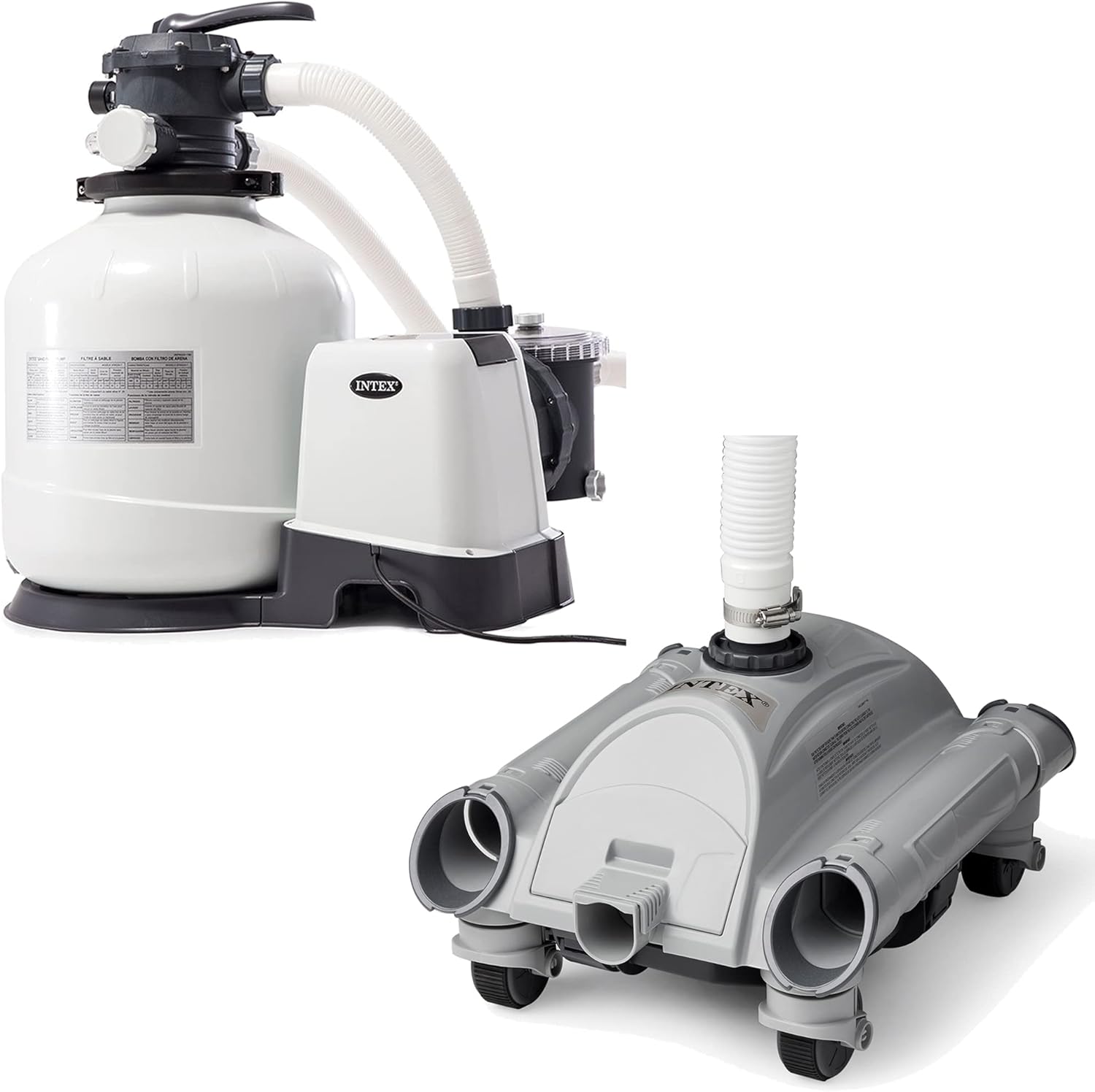 Intex 3000 Sand Filter Pump with Built-in Timer and Automatic Vacuum Cleaner Maintenance Kit for Above Ground Outdoor Swimming Pools