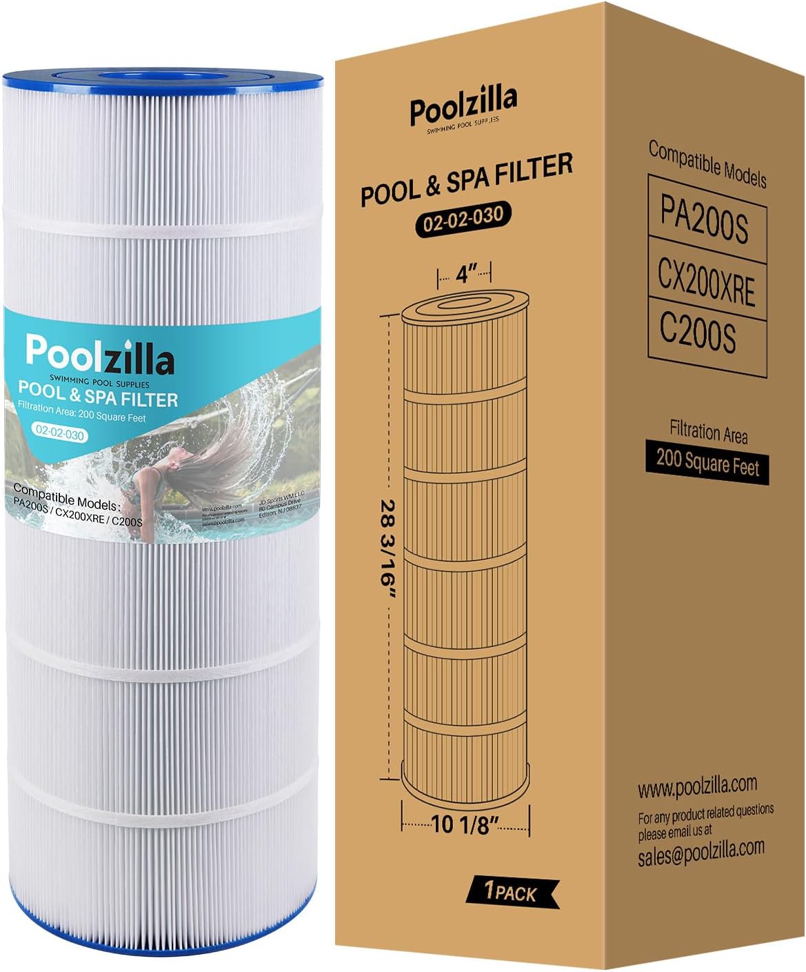 Poolzilla 1-Pack Replacement for Pool Filter PLFPA200S, Hayward CX200-XRE, SwimClear C200S, CS200E, Unicel C-9442, Spa-Daddy SD-01334, PA200S - Filter Cartridge - 200 sq.ft