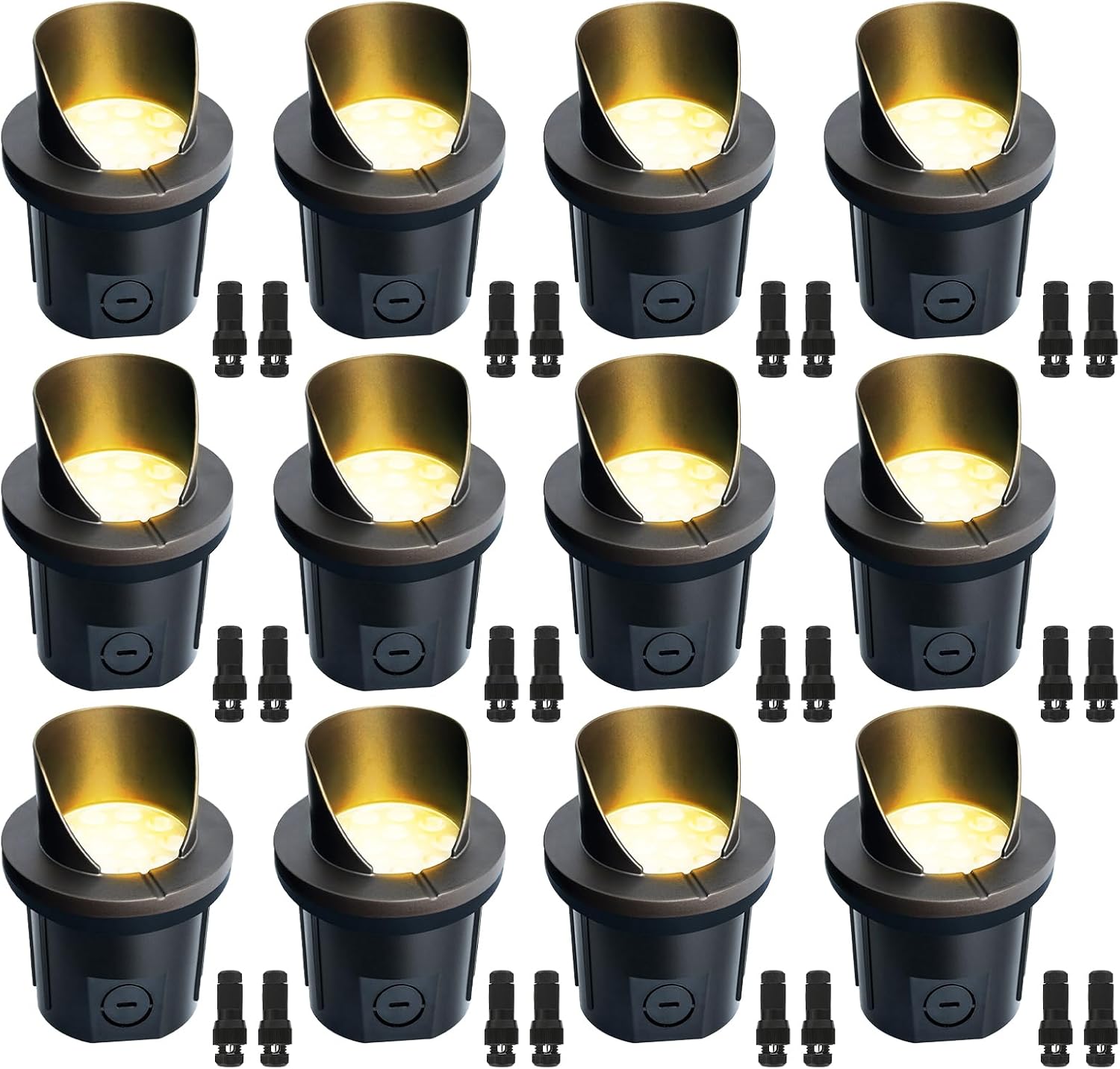 12-Pack LED Well Lights, Shielded Top, 6W 420LM, IP65 Waterproof Outdoor In-Ground Lights, 12V-24V Warm White Low Voltage Lighting for Pathway Garden Fence Deck, ETL Certified