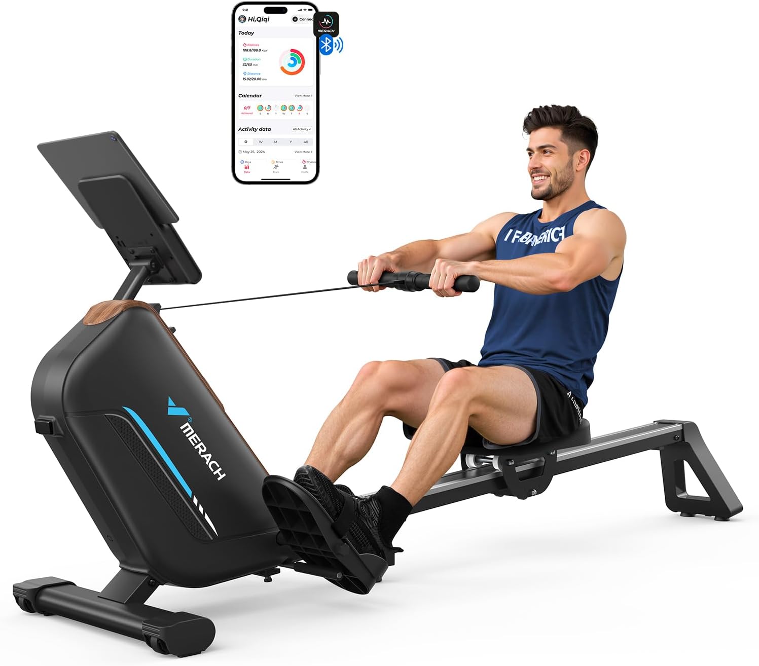 MERACH Rowing Machines for Home, Powerful Electromagnetic Row Machine with 51.2