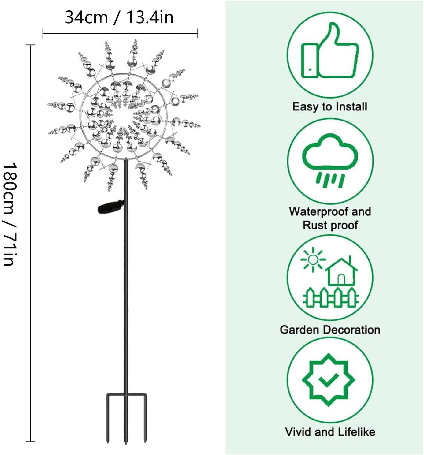 Solar Magical Windmill, Solar Wind Spinners Outdoor Clearance Stainless Steel, 13.4 x 71in Wind Spinners Outdoor,Gold