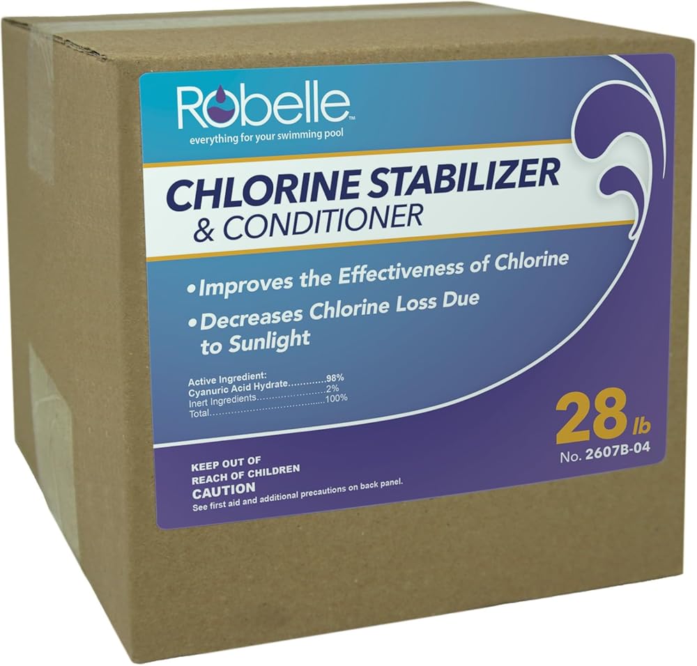 Robelle 28-Pounds Premium Chlorine Stabilizer and Conditioner, Concentrated Cyanuric Acid for Pools, Pool Stabilizer, Helps Chlorine Last Longer