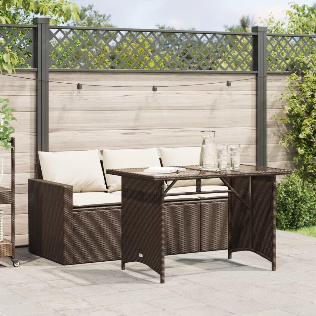 Garden Dining Set Brown PE Rattan 3-Seater Sofa, Sturdy Outdoor Patio Furniture Set with Cushions for Balcony, Terrace