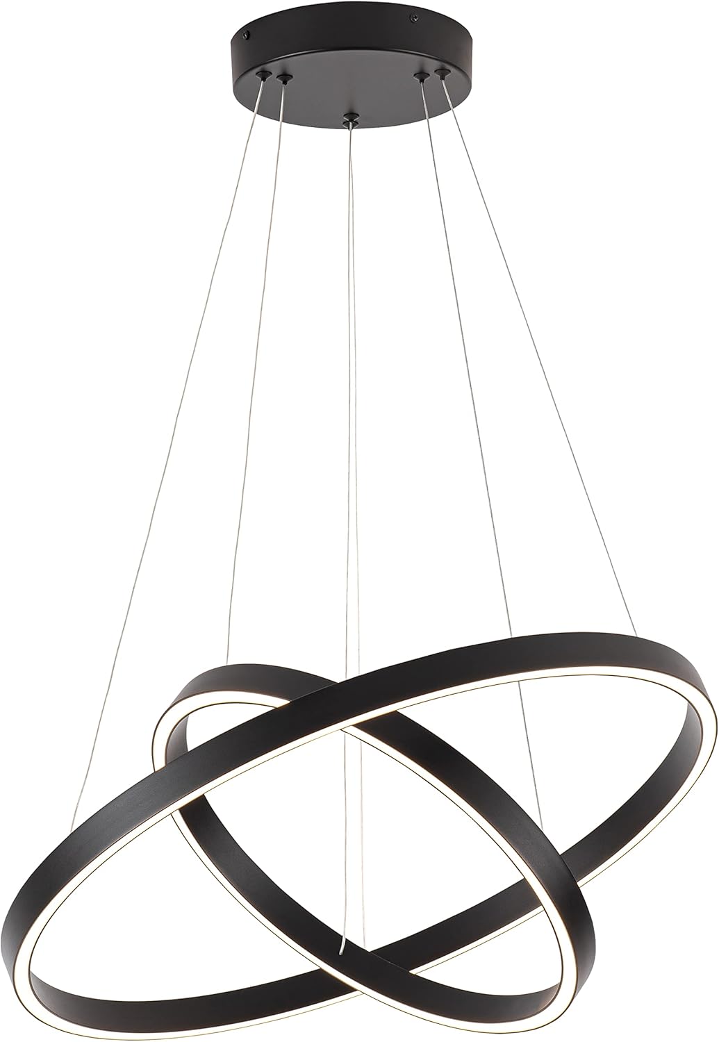 Modern Led Chandelier, 2 Rings Contemporary Chandelier Circular Pendant Light, Black Dimmable Hanging Ceiling Light Fixture for Living Dining Room