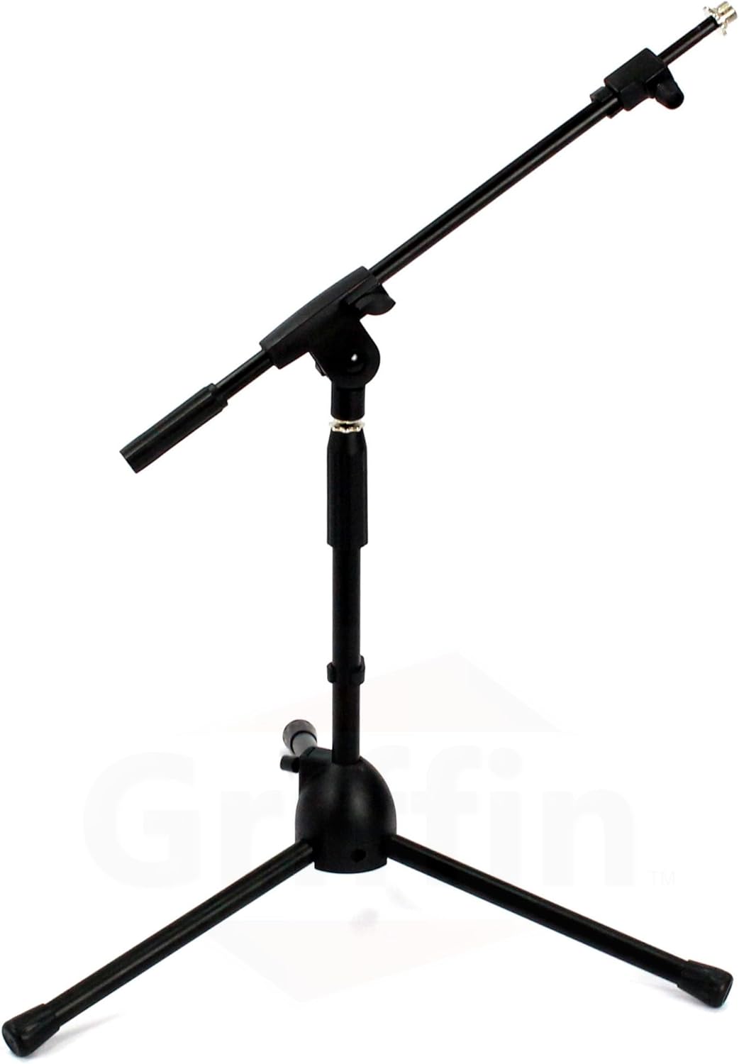 GRIFFIN 2 Pack Short Tripod Mic Stands (Low Profile-X Series) with Boom Arm & Telescoping Holder – For Kick Drum, Studio Recording & Guitar Amp Mic