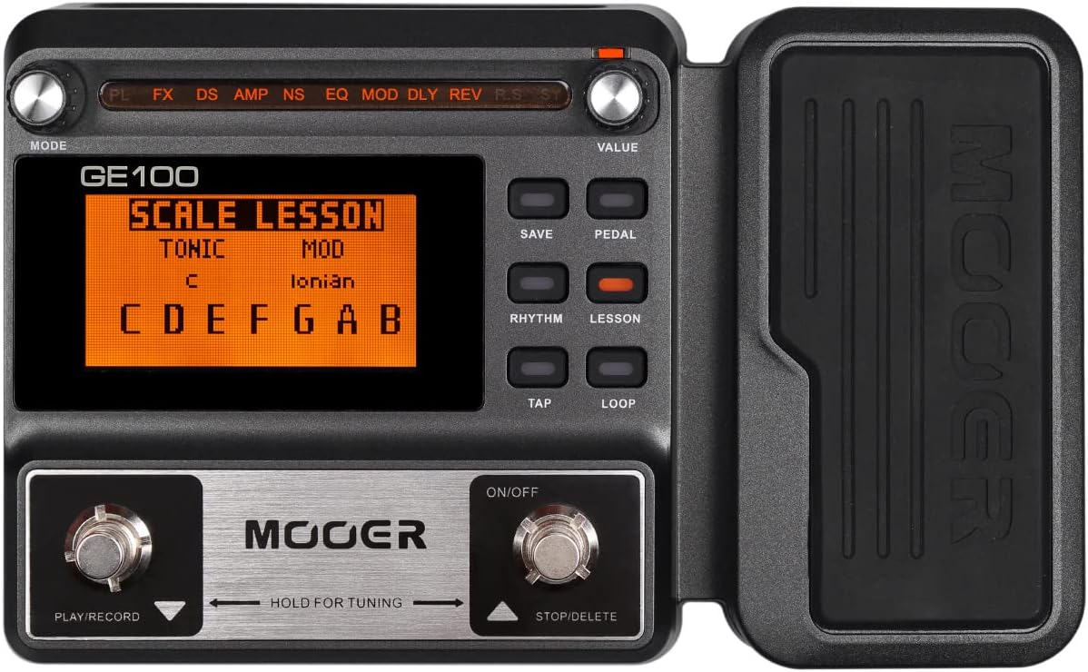 MOOER GE100 Multi-Effects Guitar Pedal with 80 Presets, 66 Effects, Loop and 40 Drum Rythm. Distortion, Expression Volume Wah Pedal, Tap Tempo, Headphone Out, LED Screen, Tuner