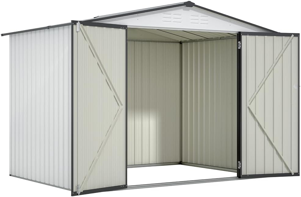 ASSYA Outdoor Storage Shed, 8 x 6 ft All-Weather Metal Shed with 2 Lockable Doors, Garden, Backyard, Lawn Tool Shed