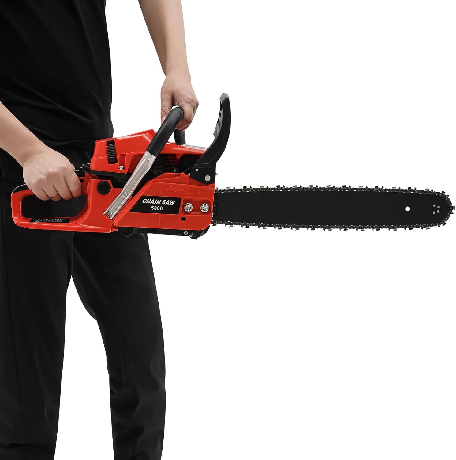 20 Inch 58CC Gas Powered Chainsaw 2.6KW 2-Stroke Single Cylinder Hand Pull Start Air Cooling System Gas Engine Chainsaw Kit 3.5HP 10500RPM for Logging Sack Sawing Green Pruning Fruit Tree Pruning