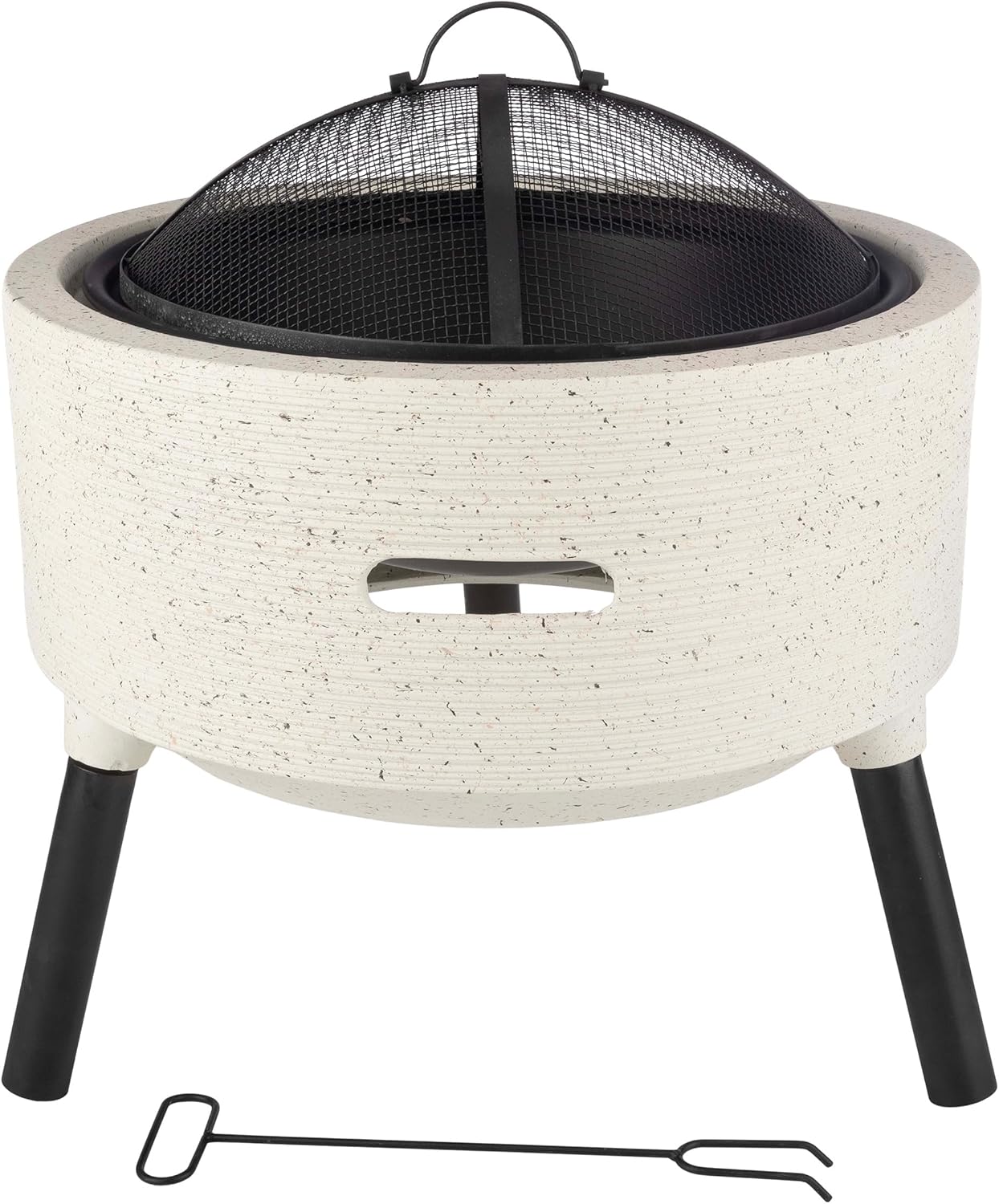 Outdoor Fire Pit - 21” Round Faux Concrete Firepit - Wood Burning Fire Pit with Poker, Screen, Cover - Wood Fire Pits for Outside Patio by Pure Garden